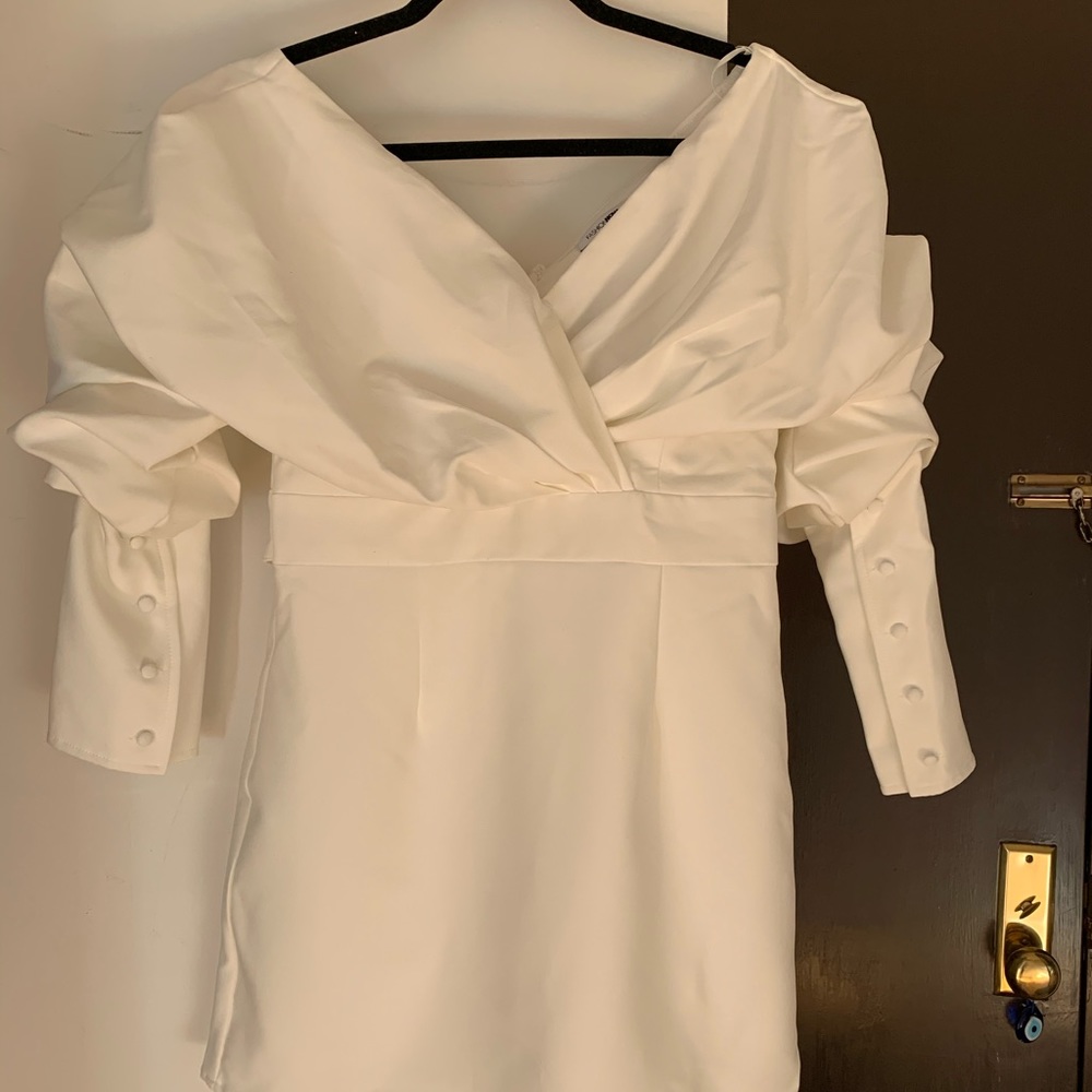 Off the shoulder mini dress with button sleeve